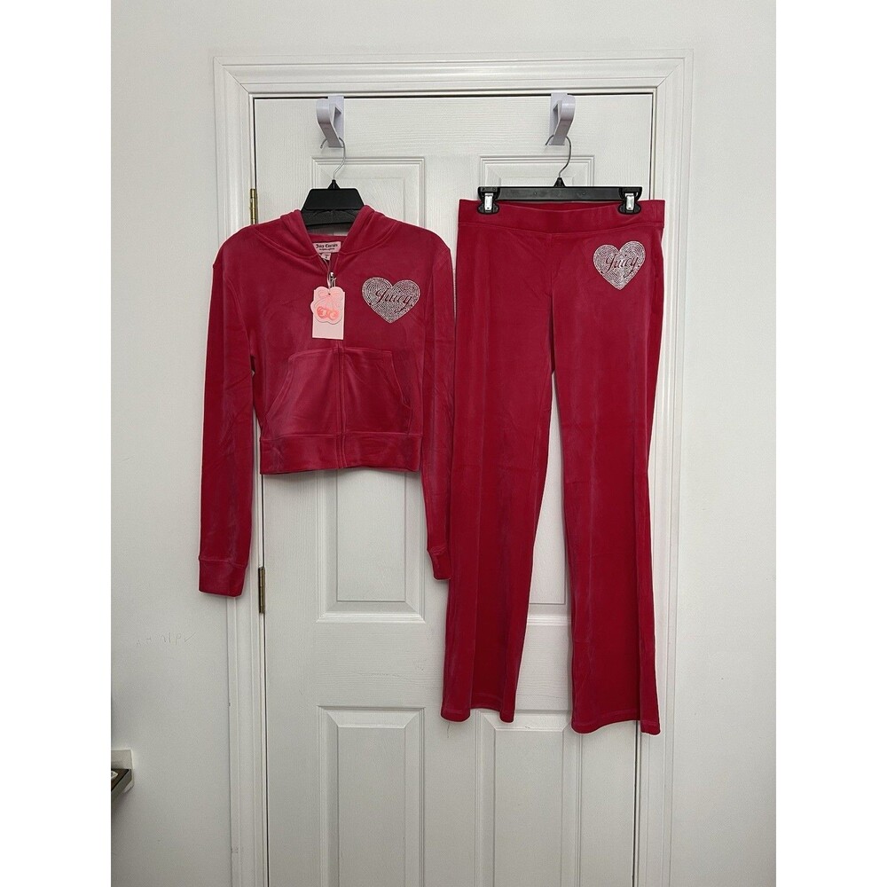 NEW! NWT JUICY COUTURE Velour Bling Heart Logo Tracksuit Set Vixen Pink Size S